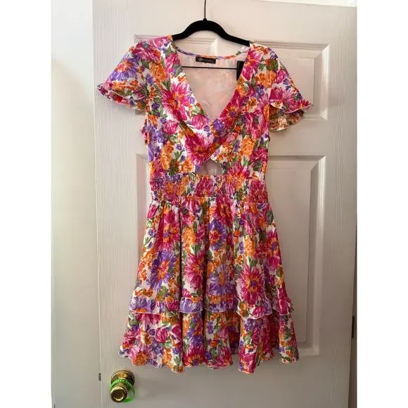 Pink Floral Pretty Garden Dress Size Medium - Picture 1 of 7